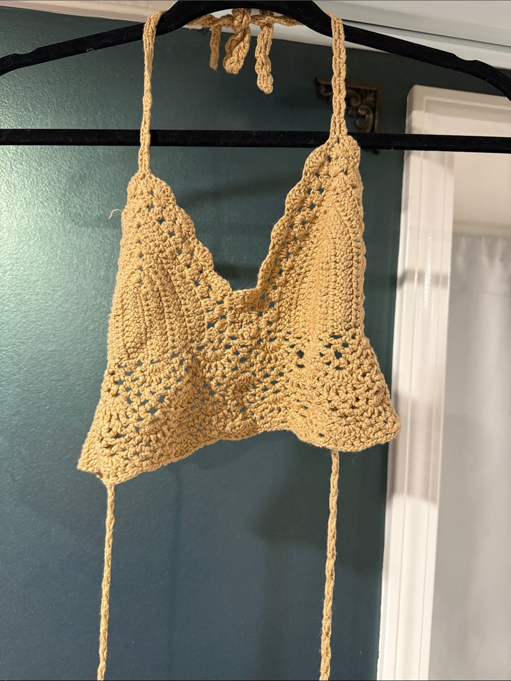 Handmade Crochet Halter Crop Top - Tan